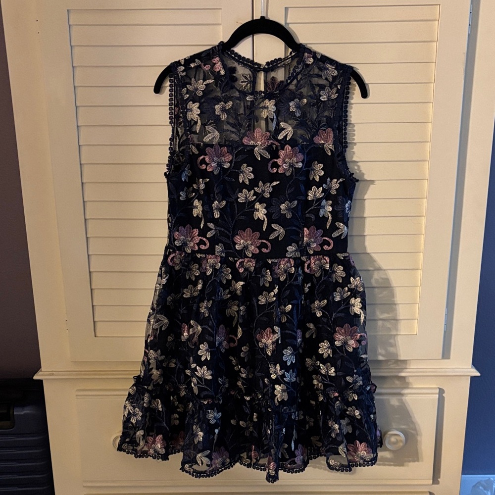 Floral Sleeveless Dress - Navy and Pink